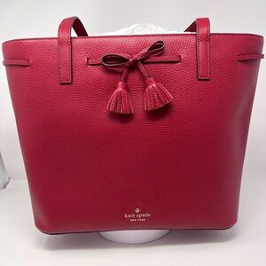 BRAND NEW NWT KATE SPADE Red Pebbled Leather Medium Top Zip Tote Pebbled